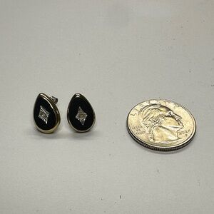 MCM/Vintage Onyx and Gold Tone Teardrop Earrings